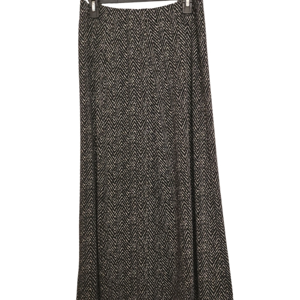 Susan Graver black white herringbone print maxi skirt SZ Small